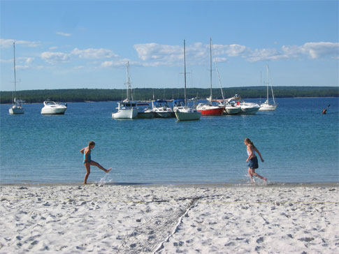 Sailboats drop anchor